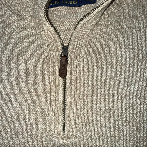 Polo Ralph Lauren Sweater Mens Large Brown Estate Rib 1/4 Zip Mock Neck Pullover - Picture 3 of 6